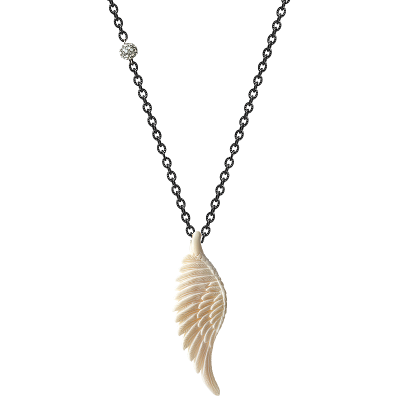 Bone Carved Wing Necklace w. BK Chain (80cm) Collane e Pendenti