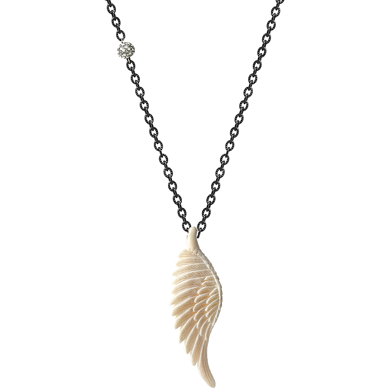 Bone Carved Wing Necklace w. BK Chain (80cm) Collane e Pendenti
