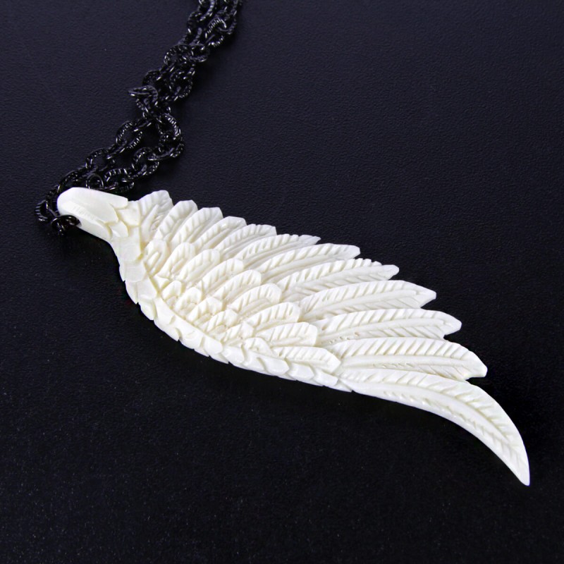 Bone Carved Wing Necklace w. BK Chain (80cm) Collane e Pendenti