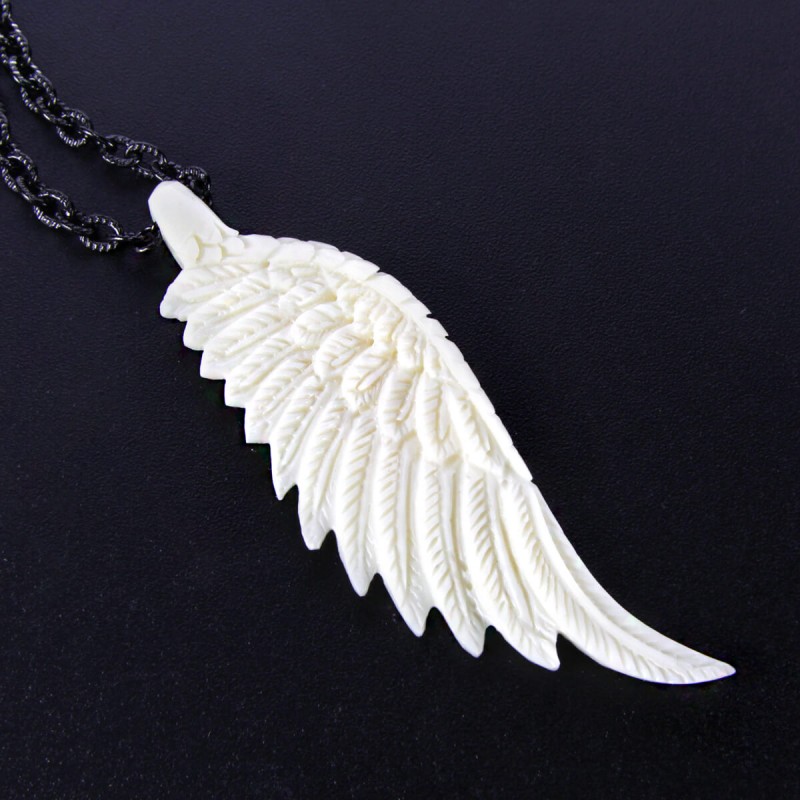 Bone Carved Wing Necklace w. BK Chain (80cm) Collane e Pendenti