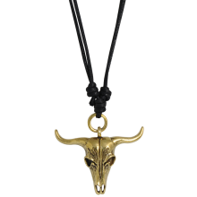 Necklace with Brass Bull Skull Pendant