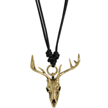 Necklace with Brass Skull Deer Pendant