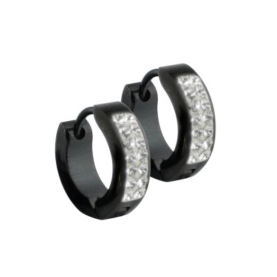 Pair of Black Steel Crystal Hoop Earrings - Small Orecchini