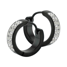 Pair of Black Steel Crystal Hoop Earrings - Medium