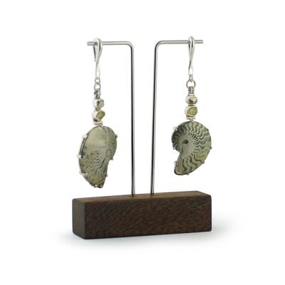 Steel and Brass Earrings Display with Azobè Wood Base Espositori gioielleria