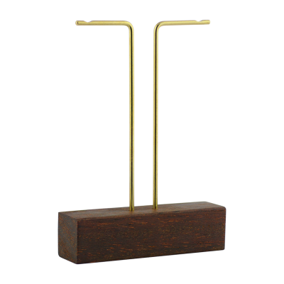 Steel and Brass Earrings Display with Azobè Wood Base Espositori gioielleria