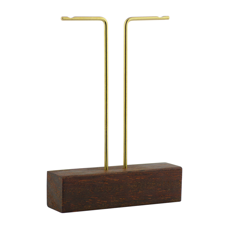Steel and Brass Earrings Display with Azobè Wood Base Espositori gioielleria