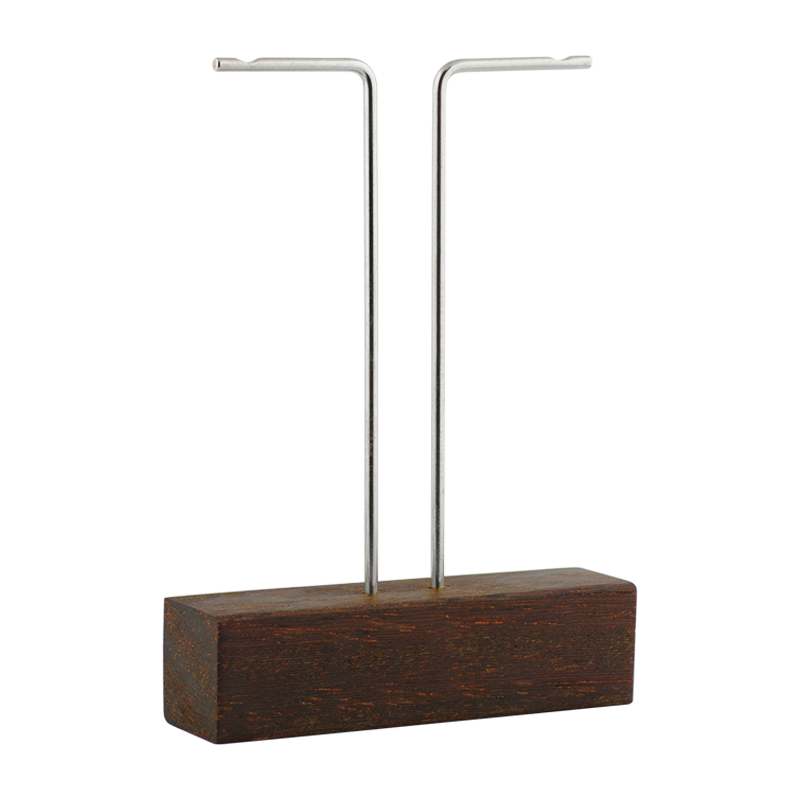Steel and Brass Earrings Display with Azobè Wood Base Espositori gioielleria