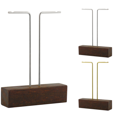Steel and Brass Earrings Display with Azobè Wood Base Espositori gioielleria