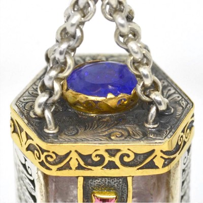 Amethyst, Quartz, Tourmaline and Tanzanite Silver Pendants with Gold Elements (price for pair) Nuovi prodotti