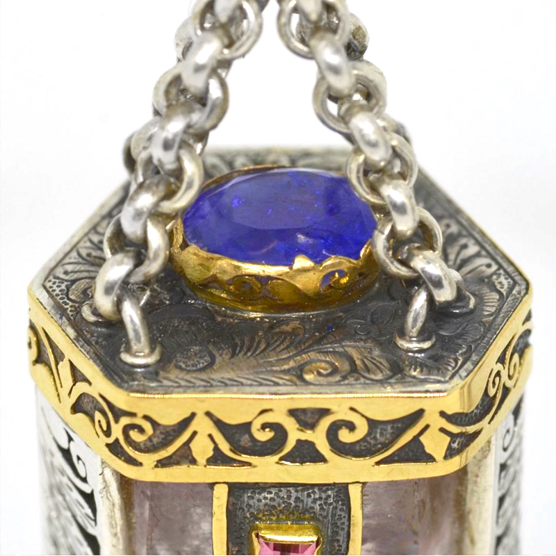 Amethyst, Quartz, Tourmaline and Tanzanite Silver Pendants with Gold Elements (price for pair) Nuovi prodotti