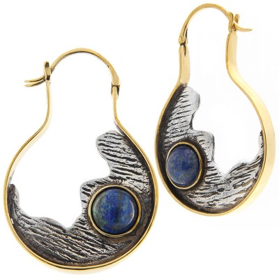 Silver & Brass Earrings with Lapis Lazuli Cabochon (price for pair) Gioielli da lobo
