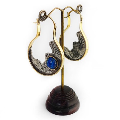 Silver & Brass Earrings with Lapis Lazuli Cabochon (price for pair) Gioielli da lobo