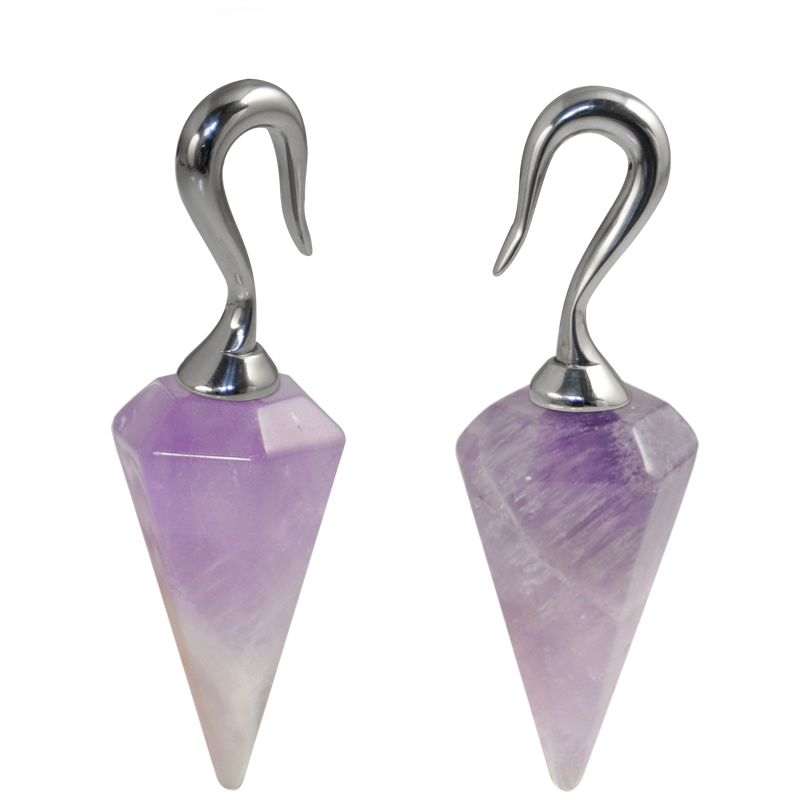 Natural Stones Amethyst Prism Pendants (Price for Pair) Orecchio