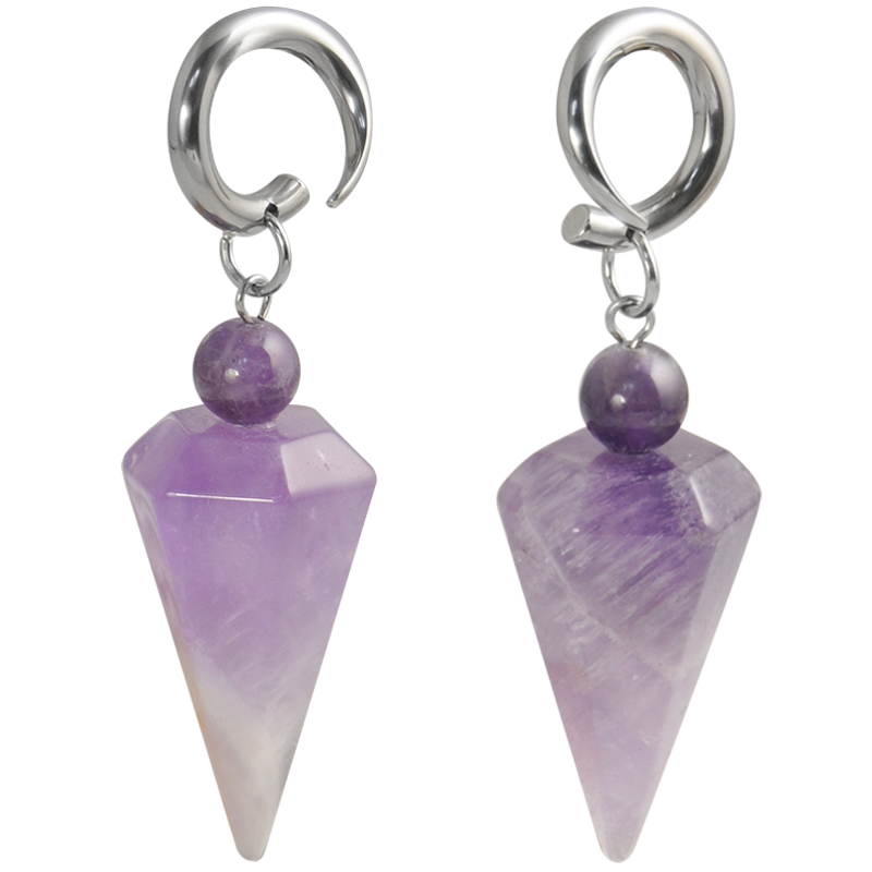 Natural Stone Amethyst Prism Dangling (Price for Pair) Orecchio