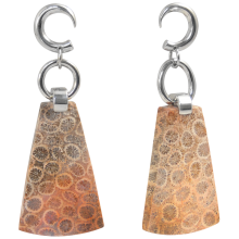 Fossil Coral Slide in Steel Dangling Pendant (price for Pair)