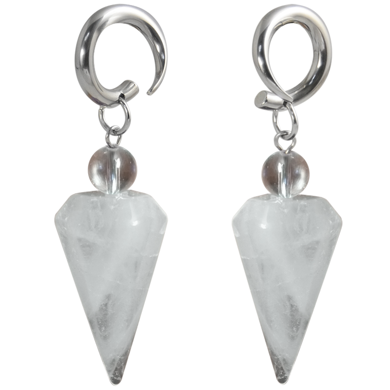 Natural Stone White Quartz Prism Dangling (Price for Pair) Orecchio