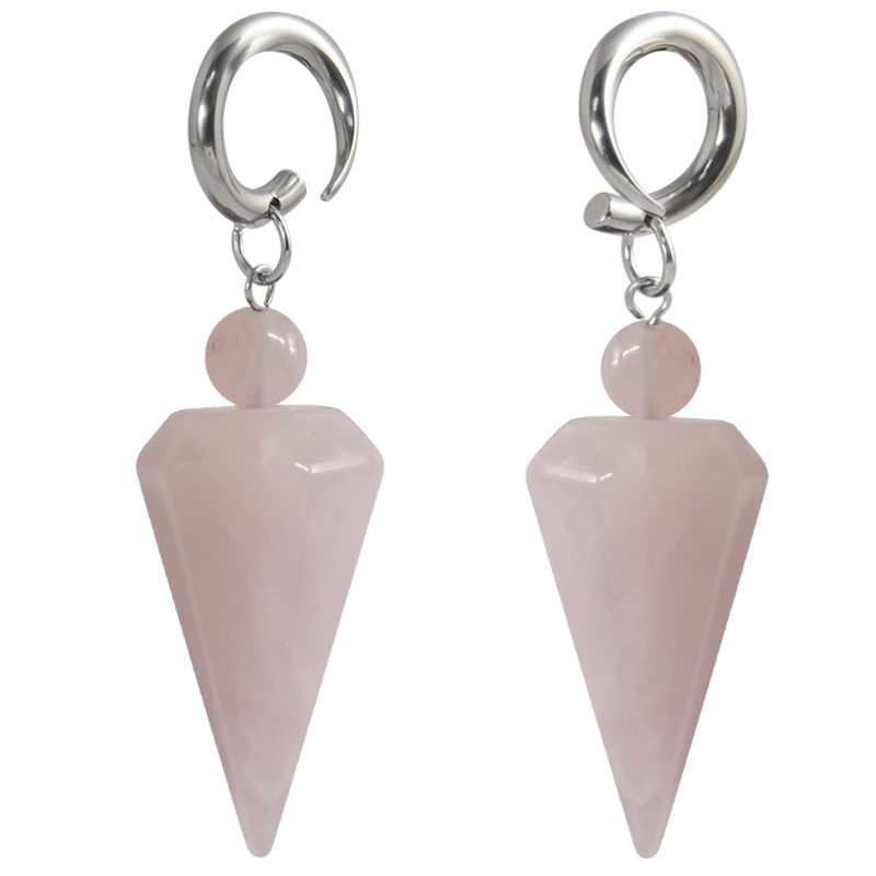 Natural Stone Rose Quartz Prism Dangling (Price for Pair) Orecchio