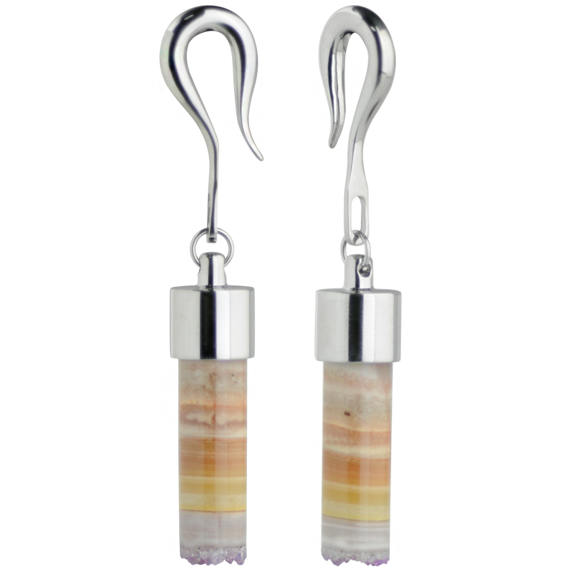 Surgical Steel Weights with Dangling Amethyst Geode (Price for Pair) Orecchio