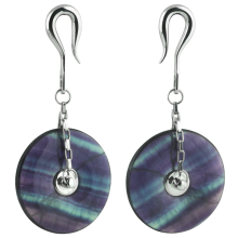Natural Stone 40mm Donuts Dangling in Steel Hook - Fluorite (Price for Pair)