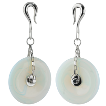 Natural Stone 40mm Donuts Dangling in Steel Hook - Opalite (Price for Pair)