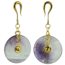 Natural Stone 40mm Donuts Dangling in Brass Hook - Amethyst (Price for Pair)