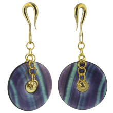 Natural Stone 40mm Donuts Dangling in Brass Hook - Fluorite (Price for Pair)