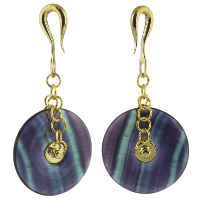 Natural Stone 40mm Donuts Dangling in Brass Hook - Fluorite (Price for Pair) Orecchio