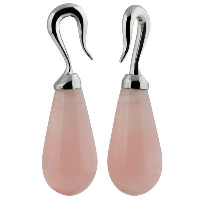 Natural Stone Rose Quartz Tear with Steel Hook (Price for Pair) Ear Pendant