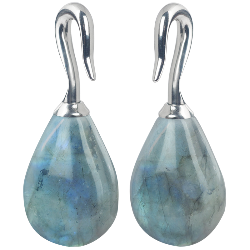 Labradorite Drop with Steel Hook (Price for Pair) Orecchio