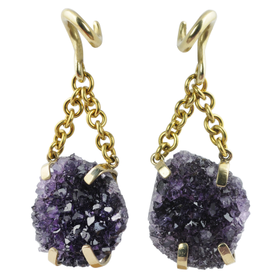 Bolivian Geode Amethyst in Brass set Pendant (price for pair) Orecchio