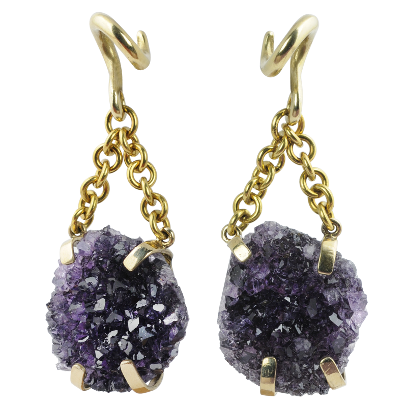 Bolivian Geode Amethyst in Brass set Pendant (price for pair) Orecchio