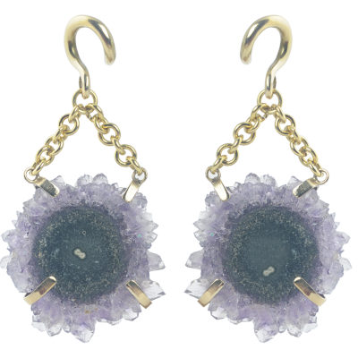 Bolivian Slice Geode Amethyst in Brass set Pendant (price for pair) Orecchio