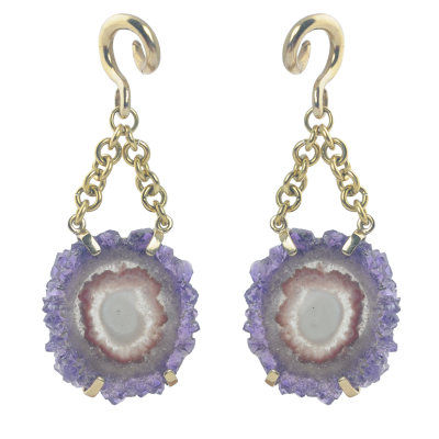 Bolivian Slice Geode Amethyst in Brass set Pendant (price for pair) Orecchio