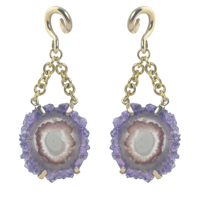 Bolivian Slice Geode Amethyst in Brass set Pendant (price for pair) Orecchio