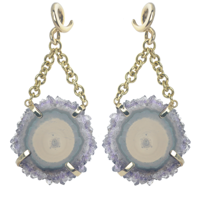 Bolivian Slice Geode Amethyst in Brass set Pendant (price for pair) Orecchio