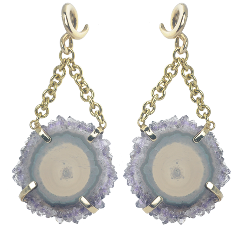 Bolivian Slice Geode Amethyst in Brass set Pendant (price for pair) Orecchio