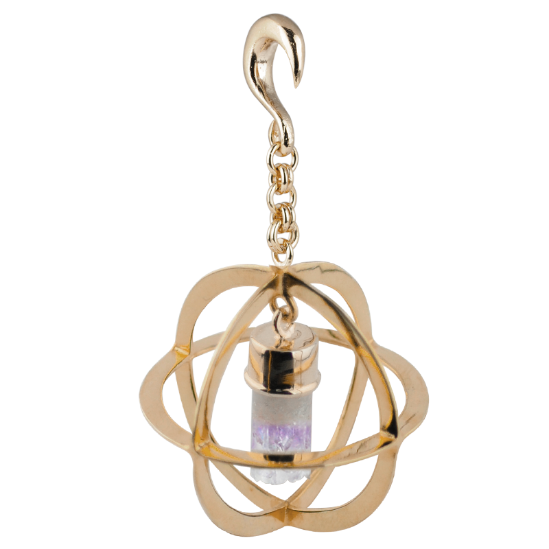 Rose Brass Oval Weights with Dangling Amethyst Geode Orecchio