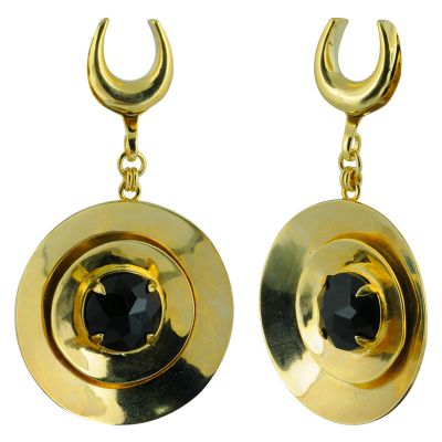 Escape Circle Brass Pendant Earrings with Synthetic Black Stone (price for pair) Orecchio