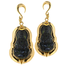 Brass Pendant Earrings with Jade Ornament (price for pair)
