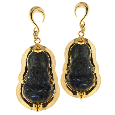 Brass Pendant Earrings with Black Jade Ornament (price for pair) Orecchio