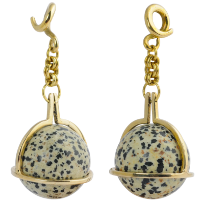 Stone Globe Brass Weight Pendant Dalmatian Jasper (price for pair) Orecchio