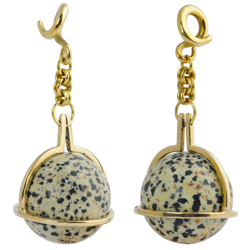 Stone Globe Brass Weight Pendant Dalmatian Jasper (price for pair) Orecchio