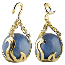 Stone Globe Flame Brass Weight Pendant Blue Quartz (price for pair)