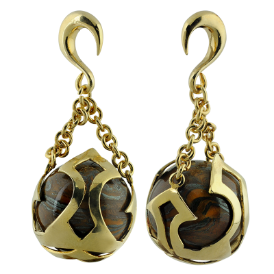 Stone Globe Celtic Brass Weight Pendant Tiger Iron (price for pair) Orecchio
