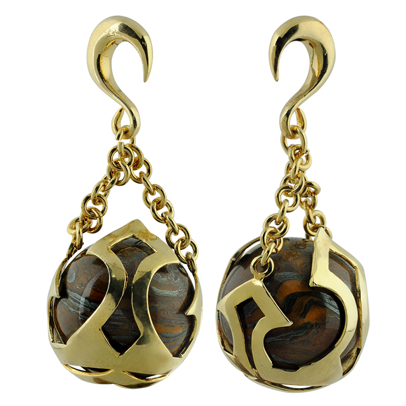 Stone Globe Celtic Brass Weight Pendant Tiger Iron (price for pair) Orecchio