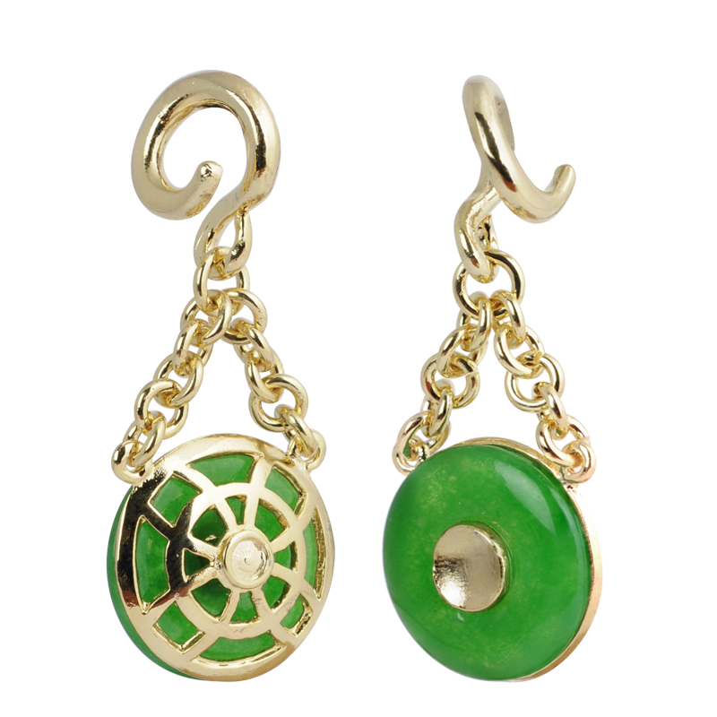 Celtic Brass Design with Jade Donuts Mini Weight (Price for Pair) Orecchio