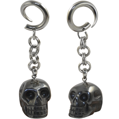 Natural Stone Hematite Skull Dangling (Price for Pair) Orecchio