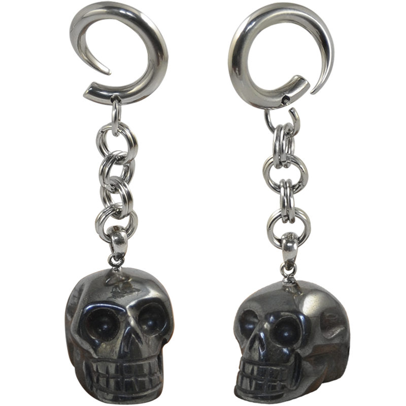 Natural Stone Hematite Skull Dangling (Price for Pair) Orecchio