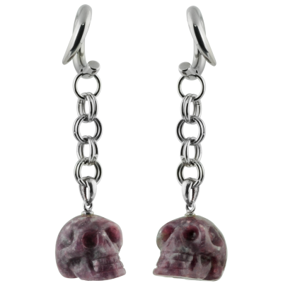 Natural Stone Lepidolite Skull Dangling (Price for Pair) Orecchio